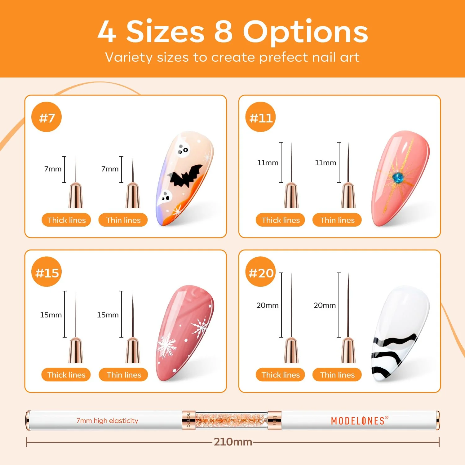 4Pcs Double-Ended Nail Art Liner Brush 7/11/15/20mm - Image 3